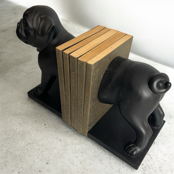 Bookends Pug Dog Resin Book End Book Stopper Black  Bookshelf Heavy 8” Black - Picture 5 of 5